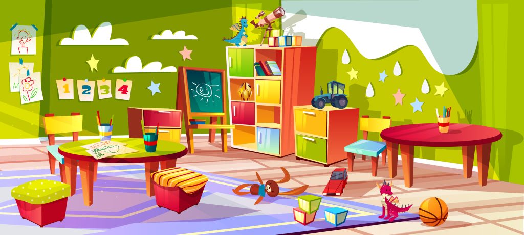 Kindergarten room interior vector illustration Preschool Marketing Ideas